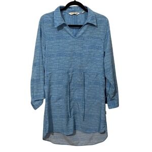 Blue Long Sleeve Notched Collar‎ Mini Dress